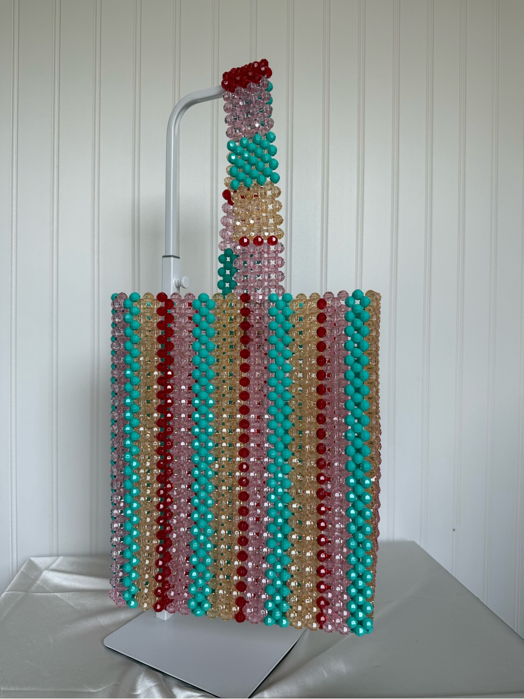 Susan Alexandra Beaded Striped Tote Bag Pink Turquoise Red Rare — image 6 of 8